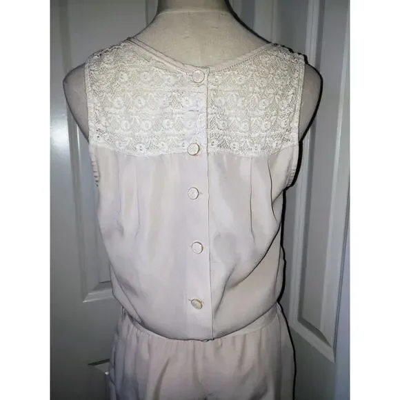 Forever 21 Lace & Tie Bow Belt Cream Jumpsuit Romper Women Size Medium M - Picture 8 of 11